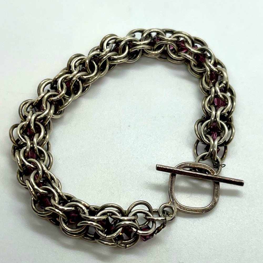 Sterling Silver Woven Interlocking Toggle Bracele… - image 1